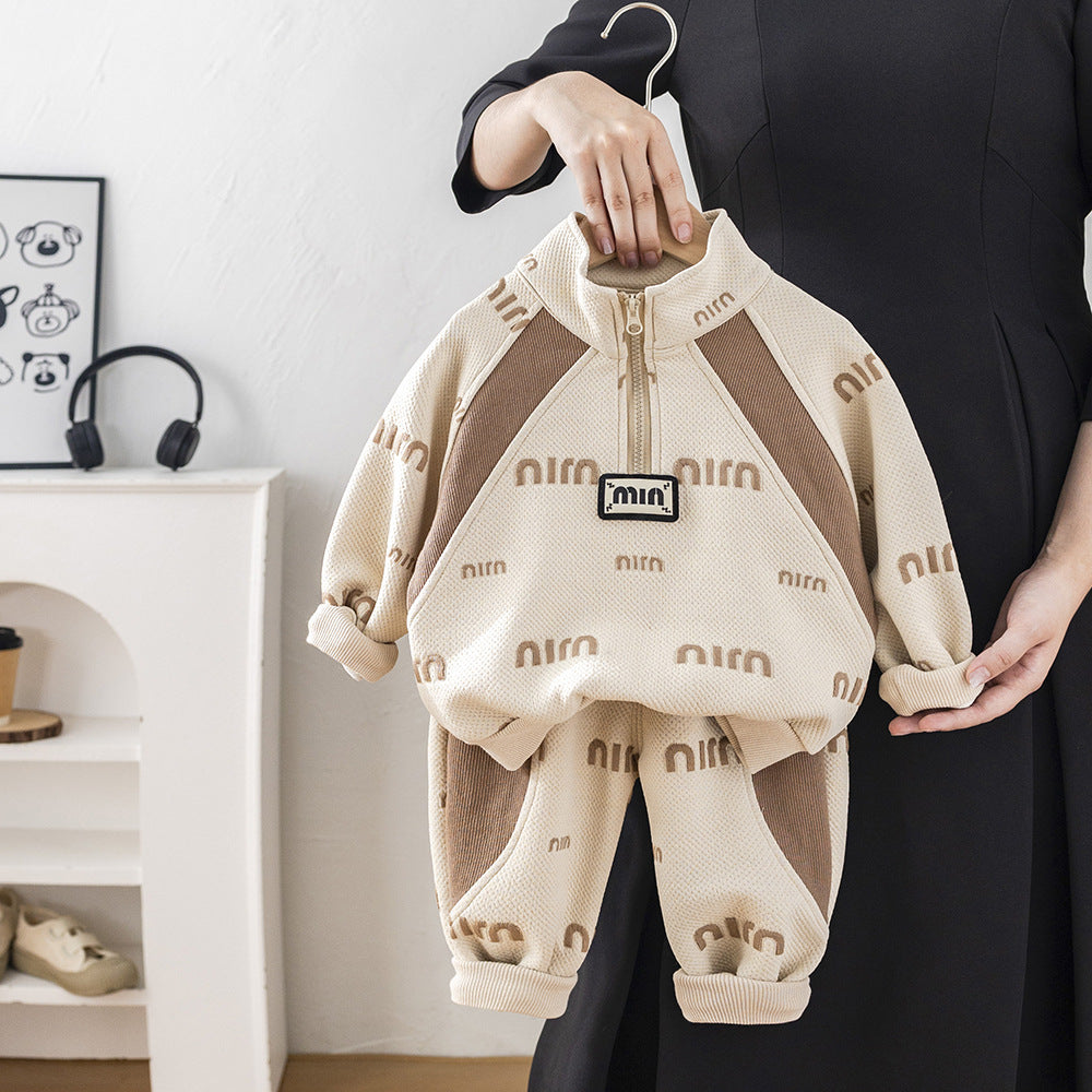 Children's Jacquard Letter Half-Zip Two-Piece
