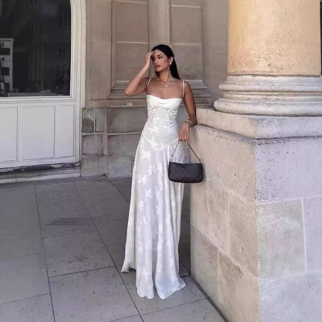 French Lace Sling Dress Women's Elegant Long Skirt