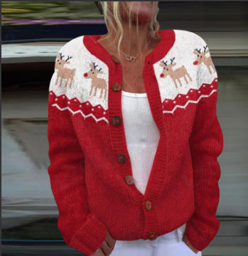 Ethnic Jacquard Knit Cardigan Women Long Sleeve Retro Style