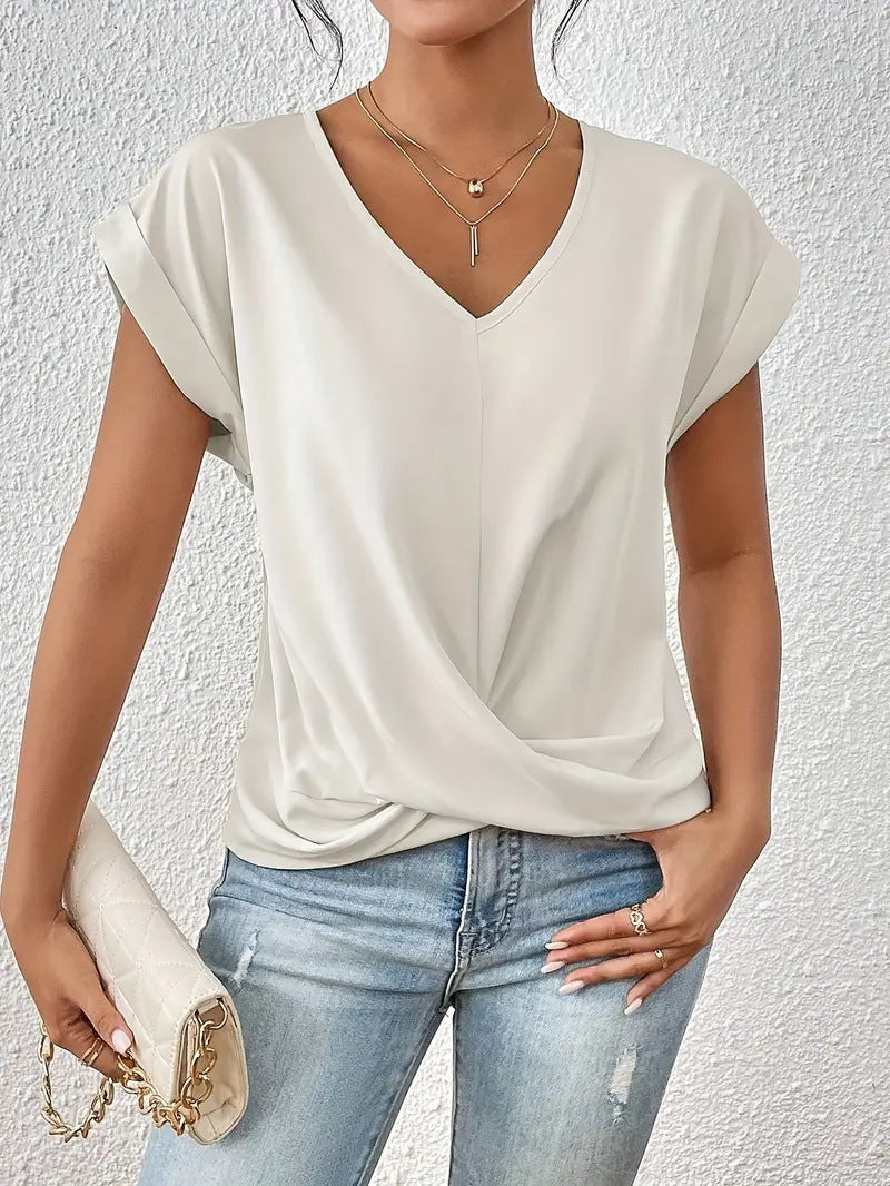 Pure Color V Neck T-Shirt