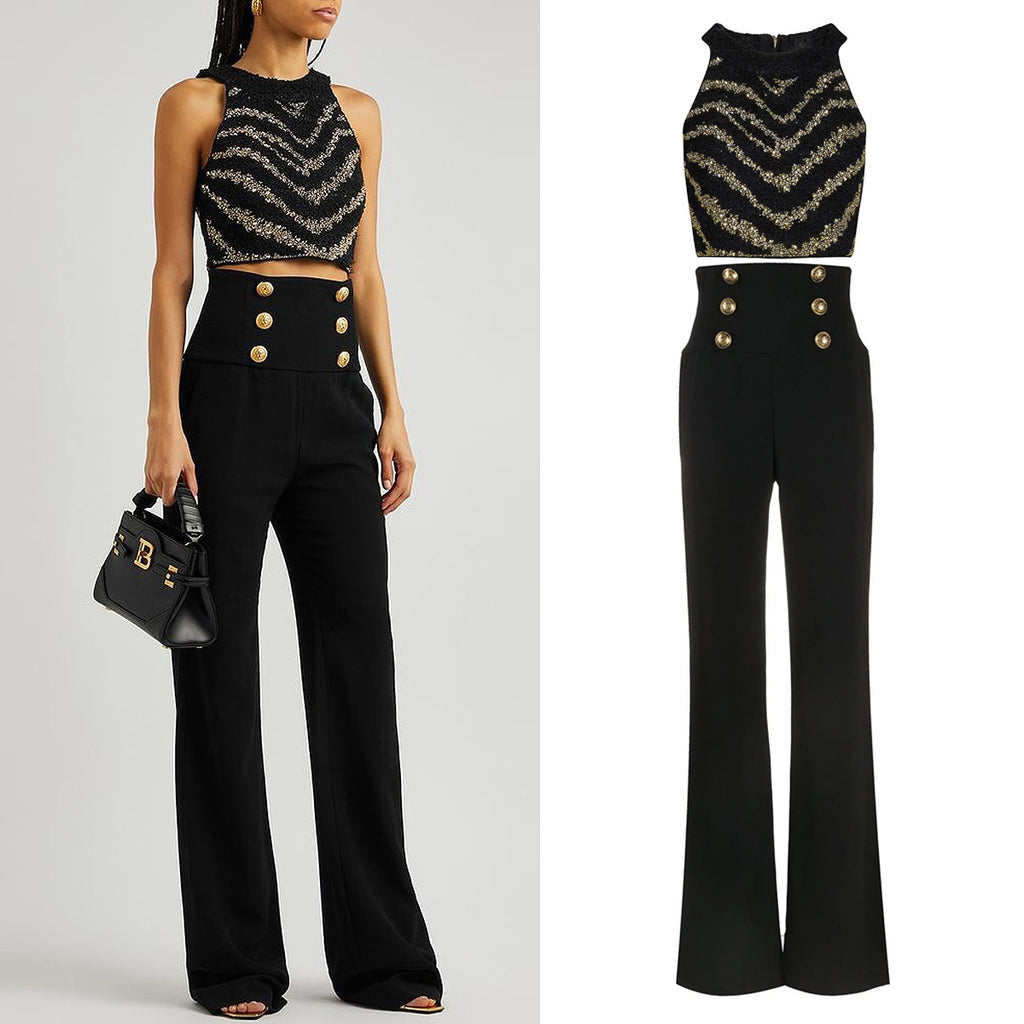 Women's Elegant Vest and Wide-Leg Pants Set