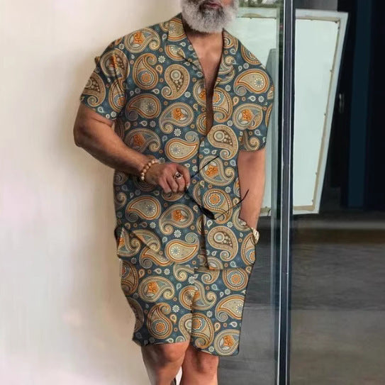 Men's Casual Short-Sleeved Shirt and Shorts Set