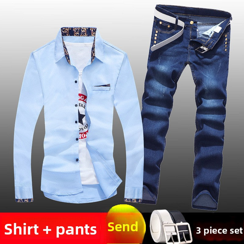 Men's Denim Jeans and Shirt Set