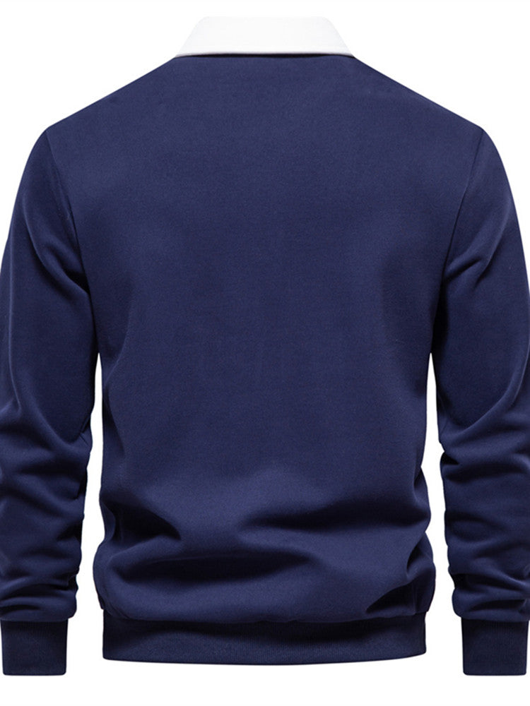Men's Polo T-Shirt Long-Sleeved Polo Collar Sweatshirt Trendy European Size Men's Casual Versatile Sweatshirt