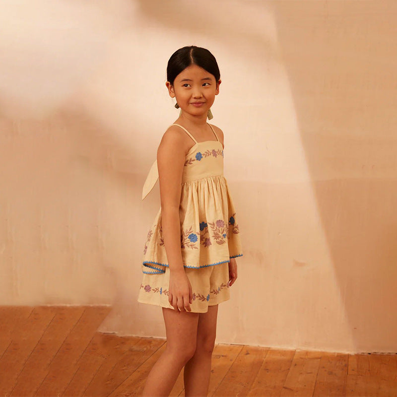 Girls' Summer Two-Piece Outfit with Floral Design