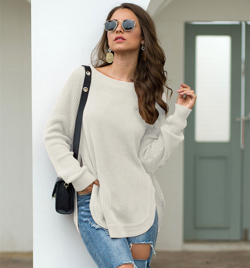 Crew neck long-sleeved pullover sweater