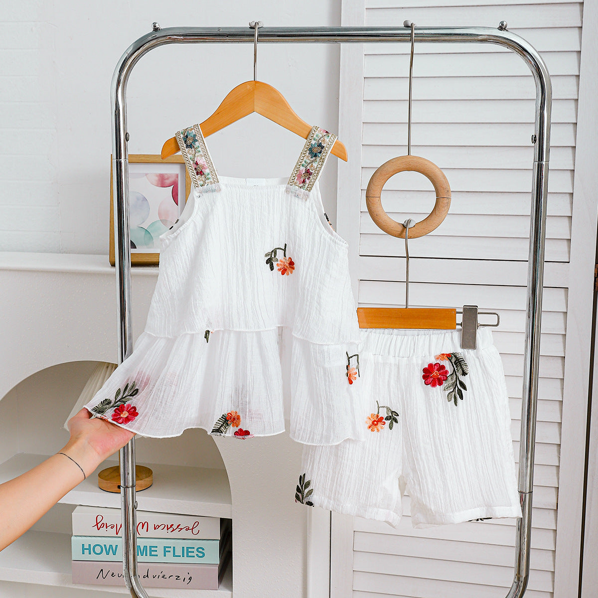 Girls' Embroidered Suspender and Shorts Set