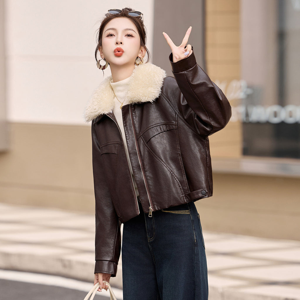 Women's Fleece Lined Genuine Leather Jacket
