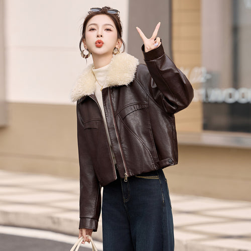 Women's Fleece Lined Genuine Leather Jacket
