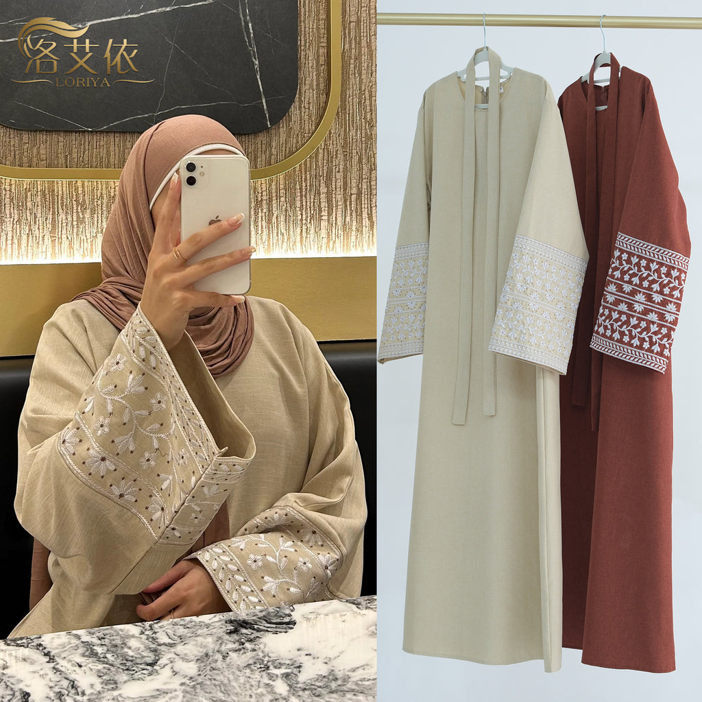 Embroidered long robe dress