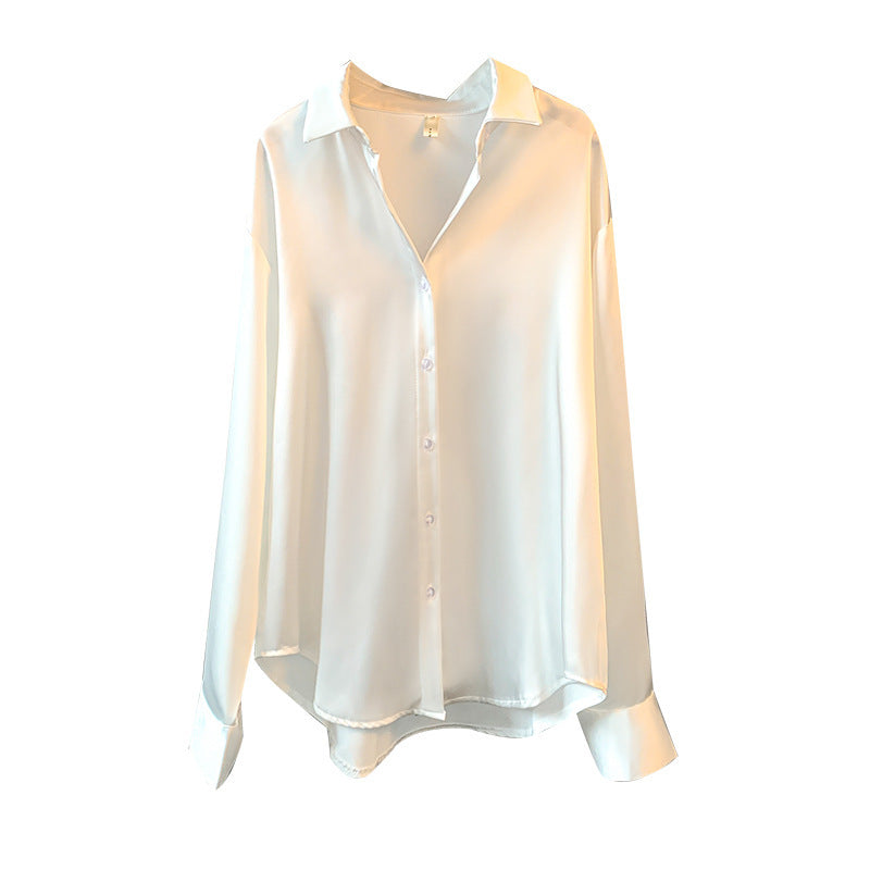 Long-sleeved satin shirt for women
