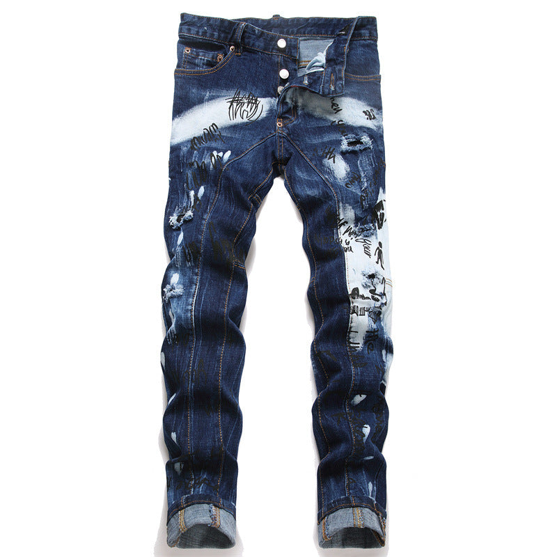 Ripped Patchwork Slim Stretch Jeans
