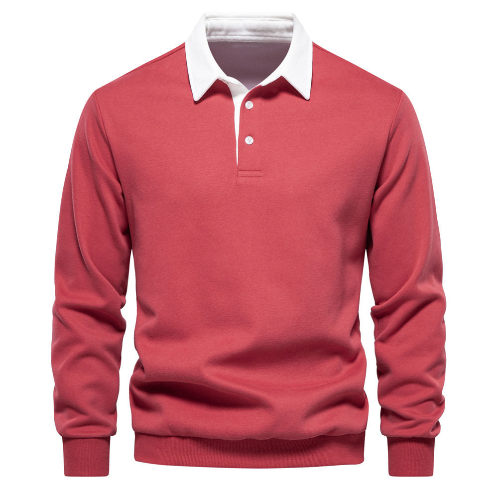 Men's Polo T-Shirt Long-Sleeved Polo Collar Sweatshirt Trendy European Size Men's Casual Versatile Sweatshirt