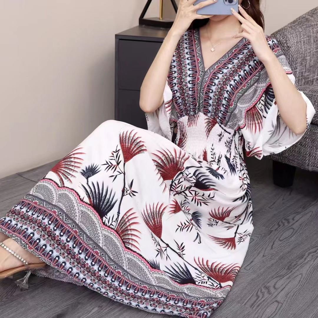V-neck beach vacation dress