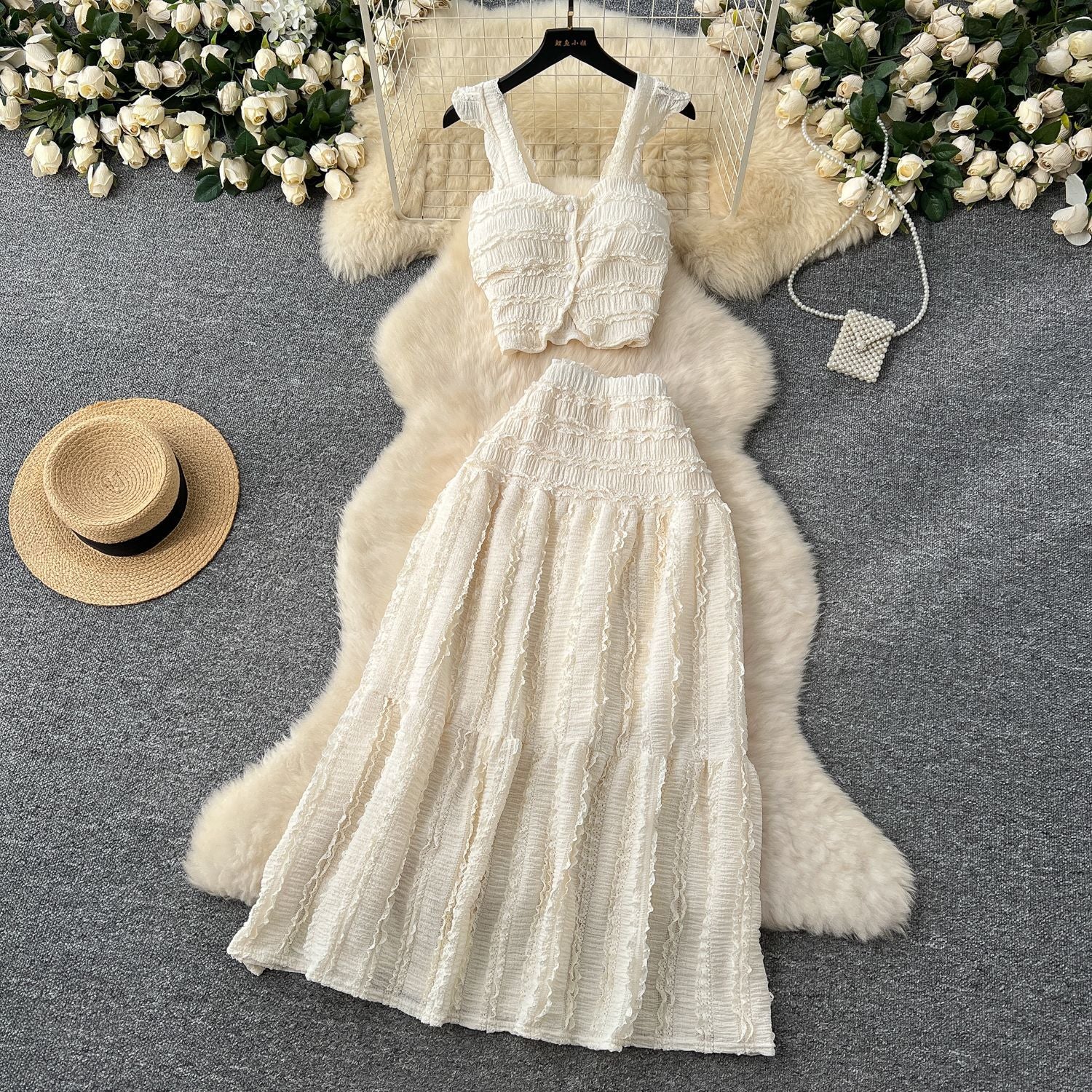 Women's Short Halter Top and Pleated Skirt Set