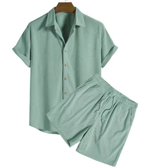 Men's Corduroy Short Sleeve Shirt and Shorts Set