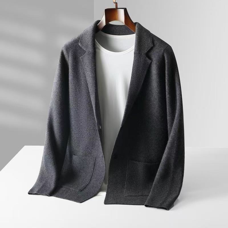 Men's Pure Wool V-neck Cardigan Thickened Sweater