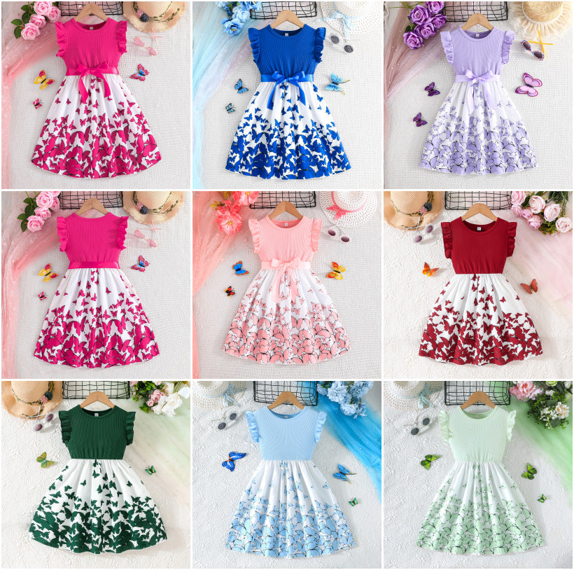 Girls' Flutter Sleeve Butterfly Print Dress