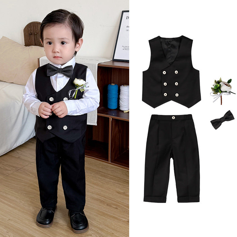 Boys' Formal Suit Set with Bow Tie and Corsage