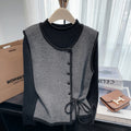 Women's Designer Lace-Up Vest and Long-Sleeve Base Shirt Two-Piece Set