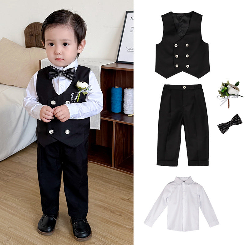 Boys' Formal Suit Set with Bow Tie and Corsage