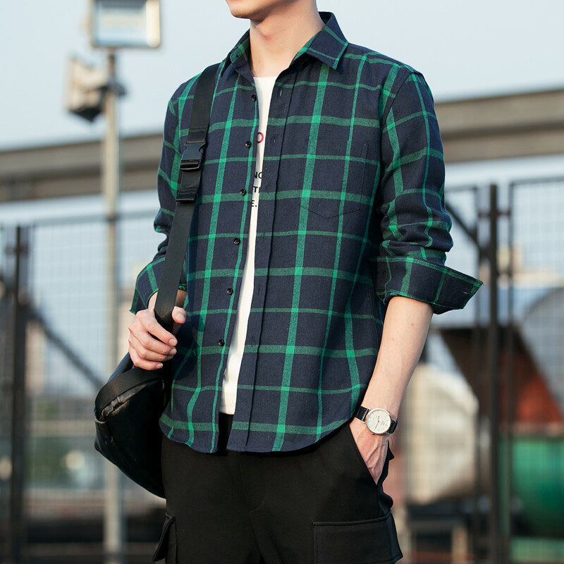 Men's Brushed Plaid Long Sleeve Shirt