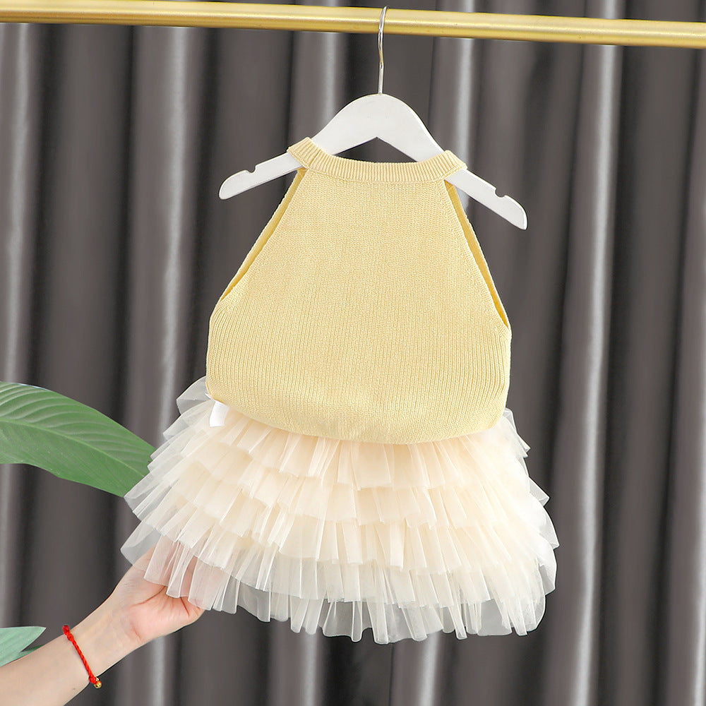 Children's knitted top - Two-piece set top and skirt