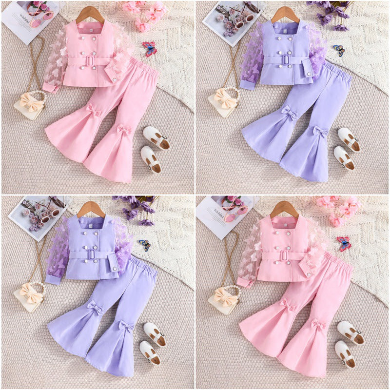 Girls' Mesh Jacket and Flared Pants Set