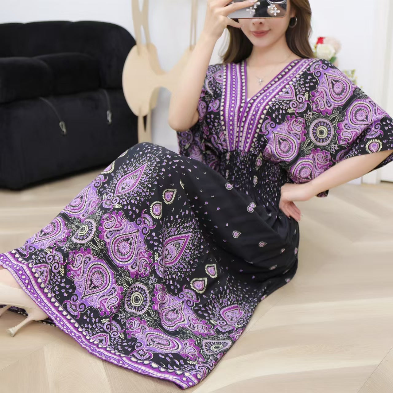 V-neck beach vacation dress