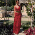 Women's V-Neck Halter Top and Long Skirt Set