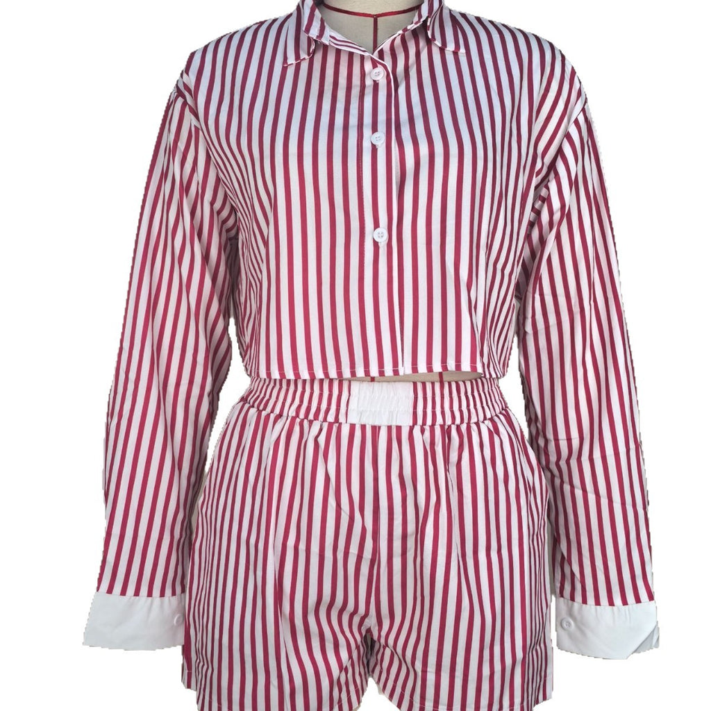 Stylish Striped Lapel Shirt and Shorts Set