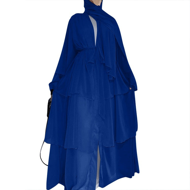Stitching three-layer chiffon elegant cardigan dress robe