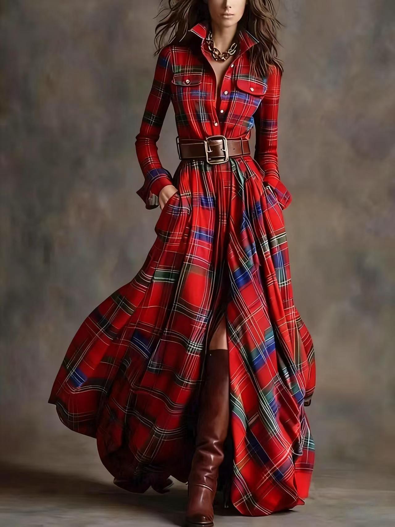 Retro Plaid Slimming Irregular Dress