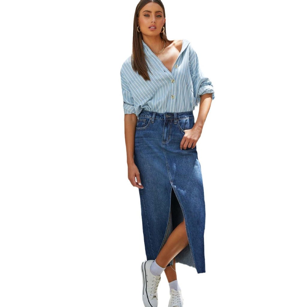 Stylish A-line Denim Skirt with Side Slit