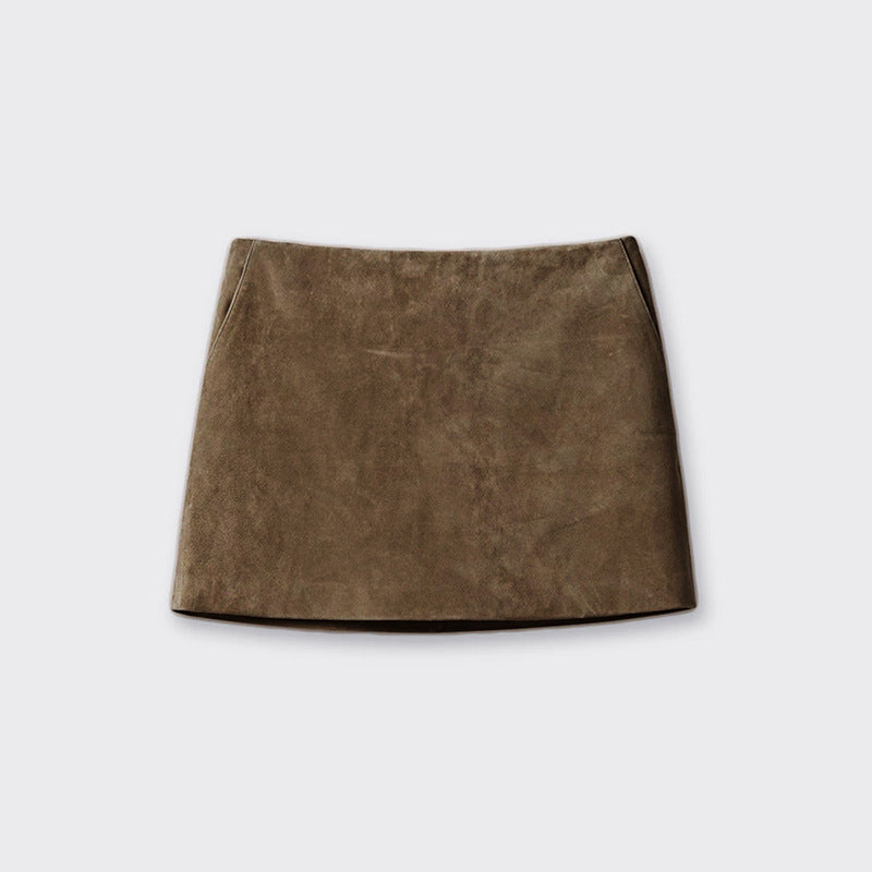 Genuine Leather Distressed Velvet Hip Skirt