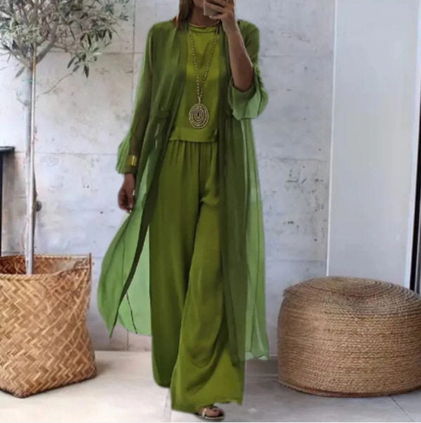 Cardigan vest plus wide-leg pants set