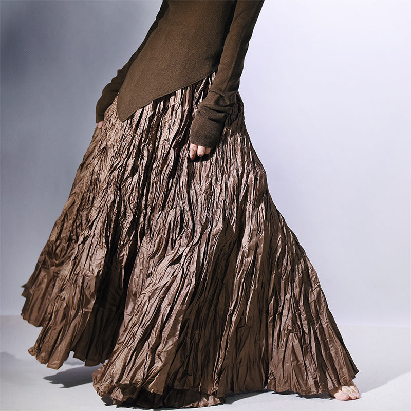 Textured Pleated Long Skirt for Women