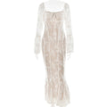 Bell Sleeve Lace Backless Dress