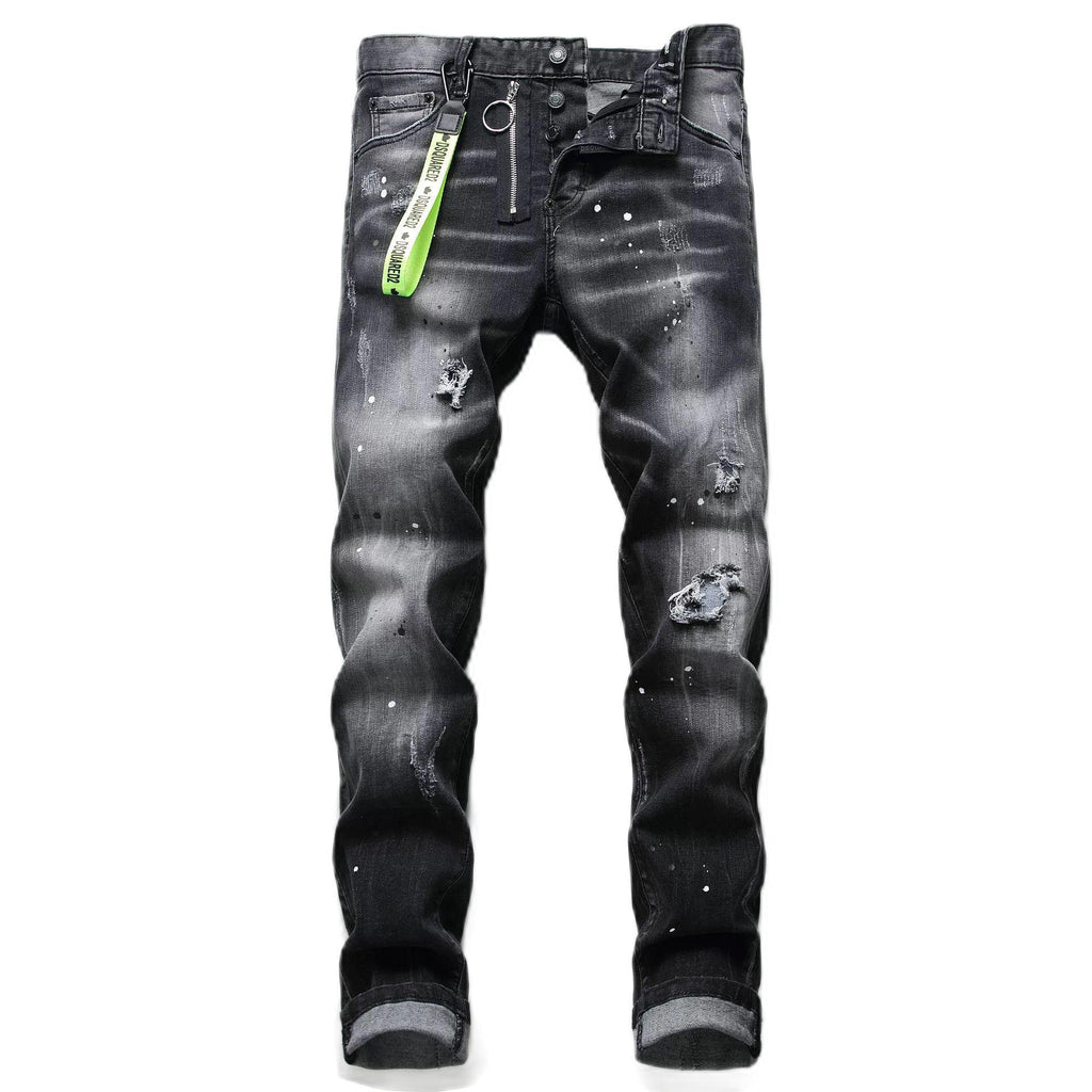 Personality ripped black jeans