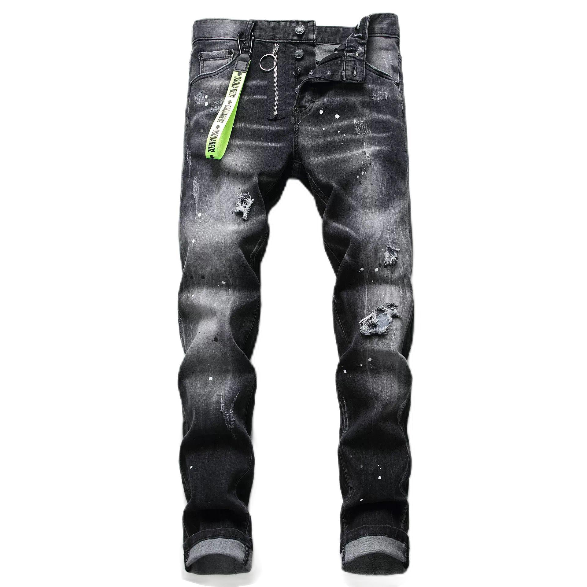 Personality ripped black jeans