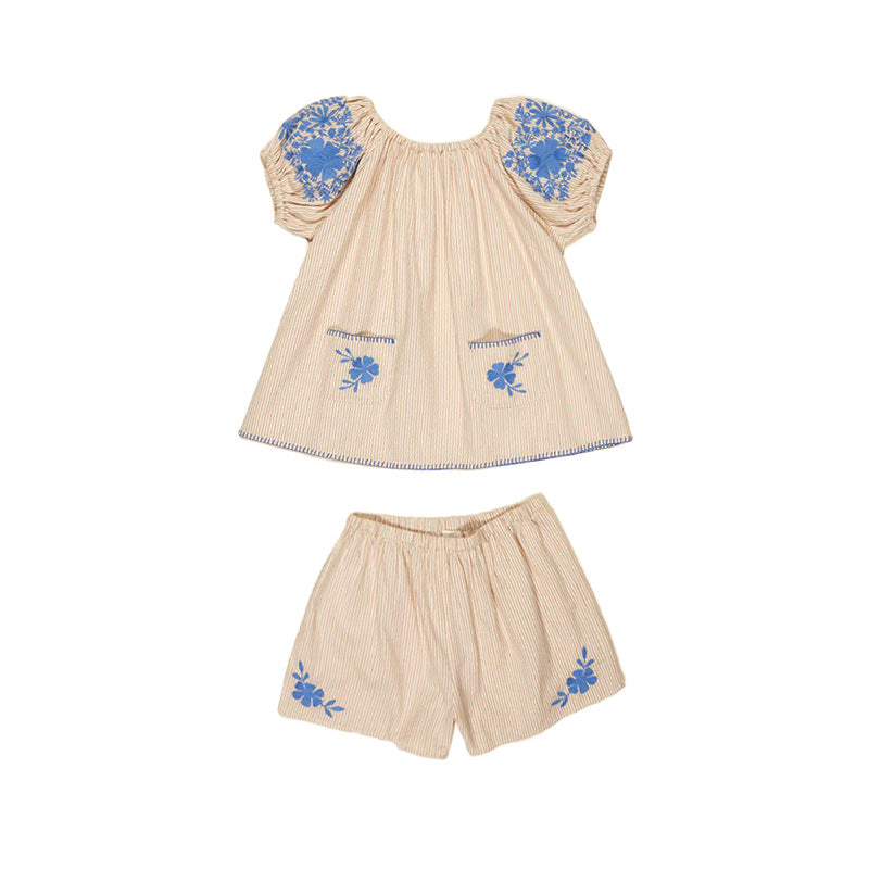 Girls' Summer Two-Piece Outfit with Floral Design