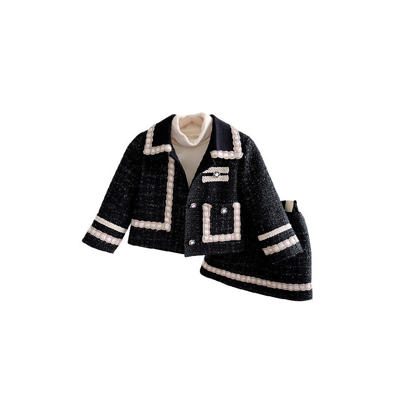 Girls Braided Plaid Two-Piece - Two-piece set jacket and skirt