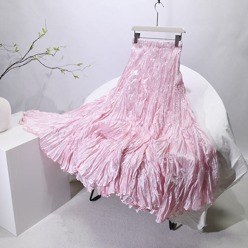 Textured Pleated Long Skirt for Women