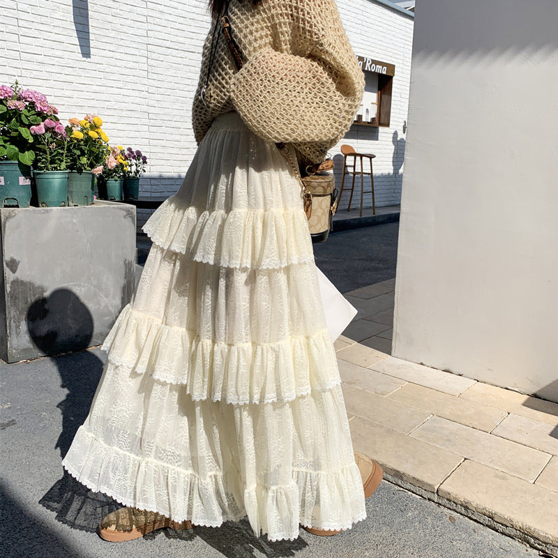 Lace trimmed half-length skirt