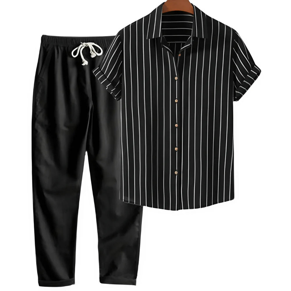Casual Striped Shirt and Pants Set