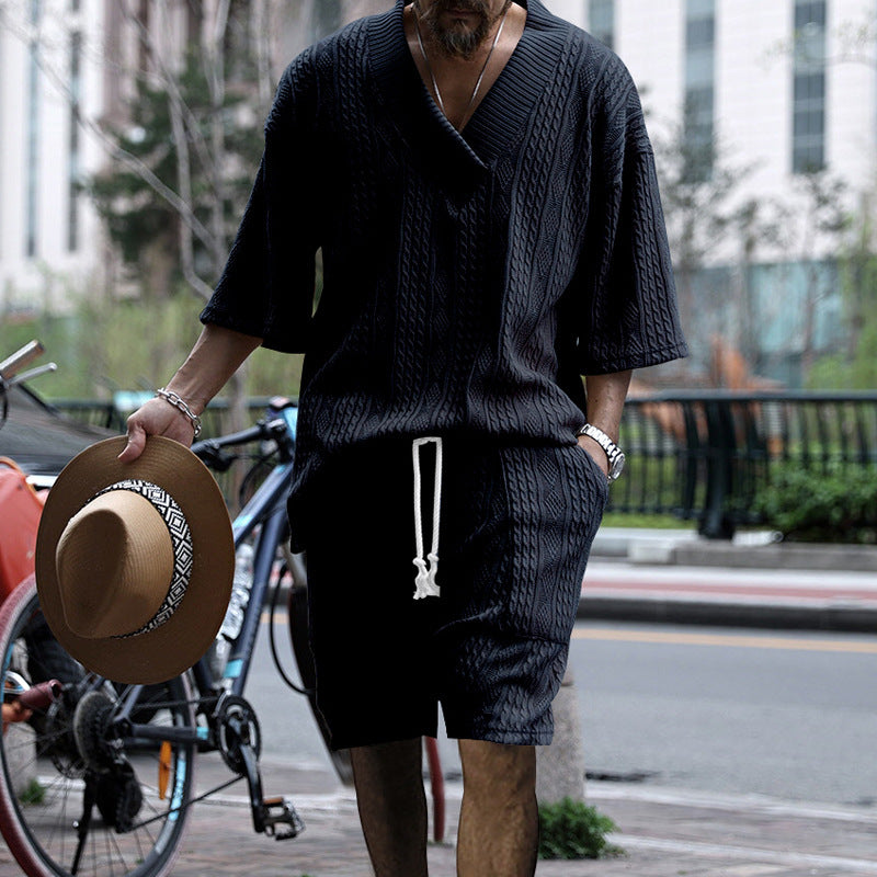 Men's Casual Knit Short Sleeve Top and Shorts