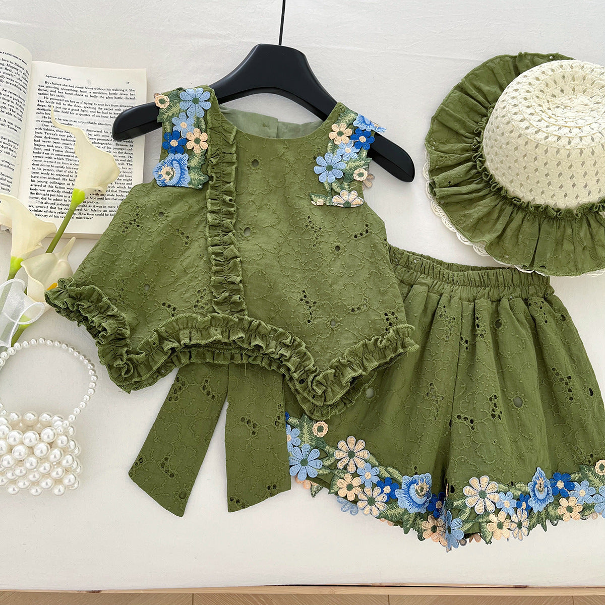 Girls' Floral Backless Top and Shorts Set