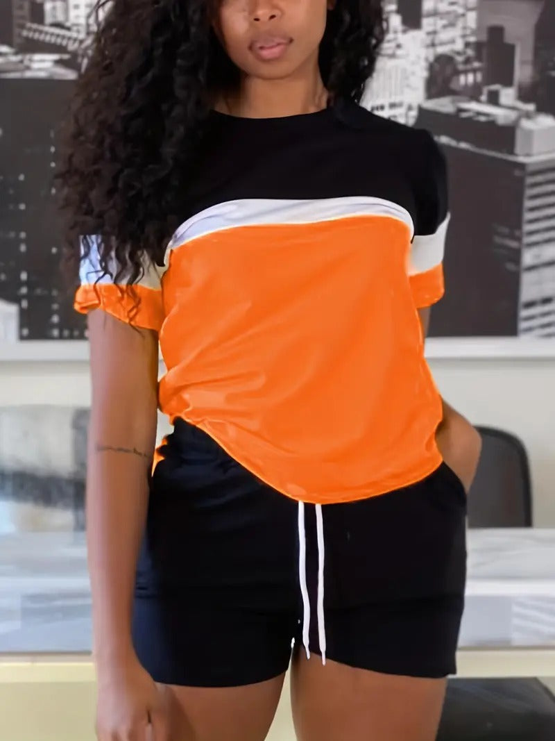 Loose print short sleeve shorts