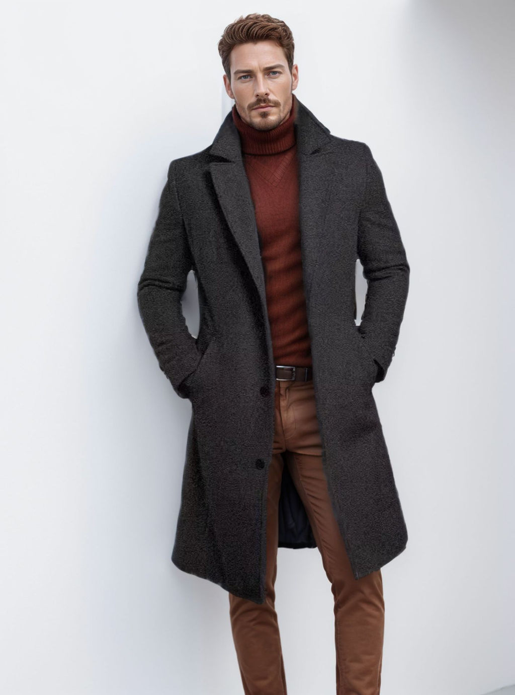 Men's Mid-Length Solid Color Windbreaker Coat