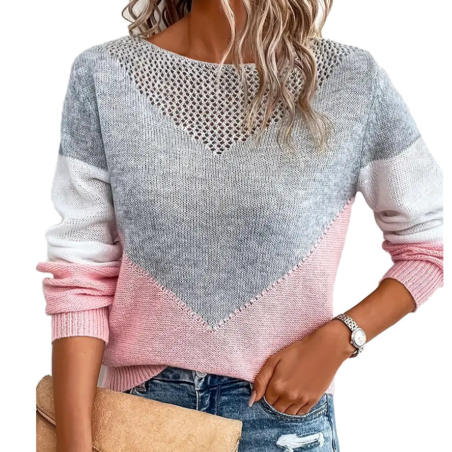 Color-Blocked Round Neck Pullover Sweater